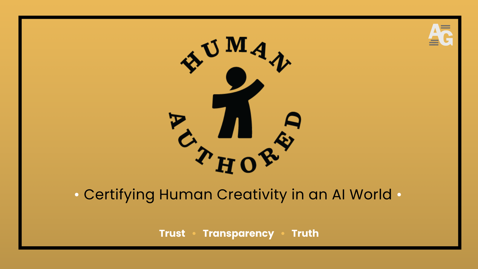 The Authors Guild's Human Authored certification banner, a real human-authorship labeling artifact in the AI-era authenticity market.