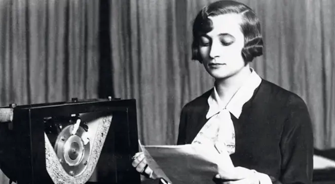 Janina Sztompkówna, first announcer of Polskie Radio, photographed in the broadcaster's early Warsaw years.