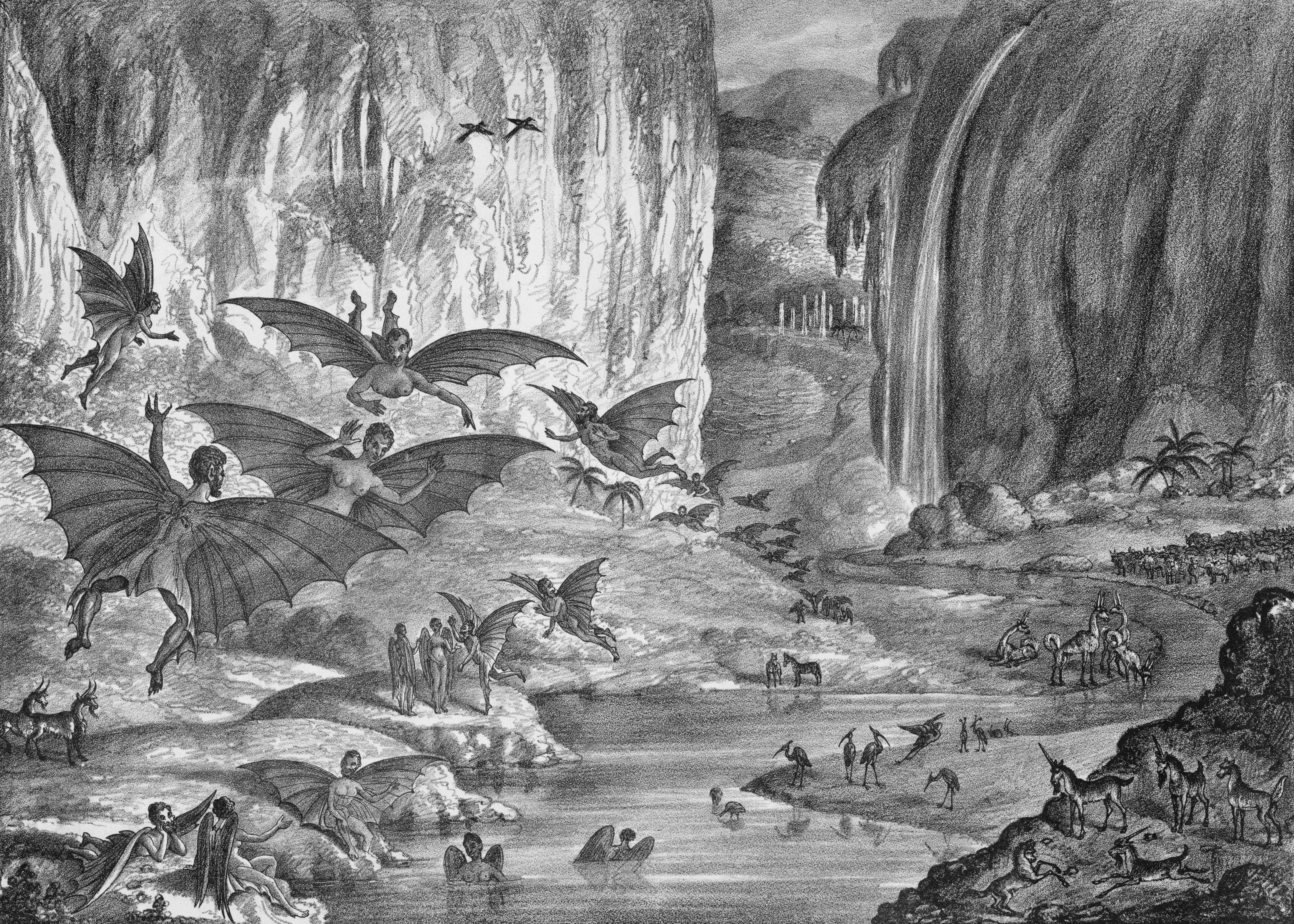 Lithograph from the New York Sun's Great Moon Hoax, Day 4 — August 1835.