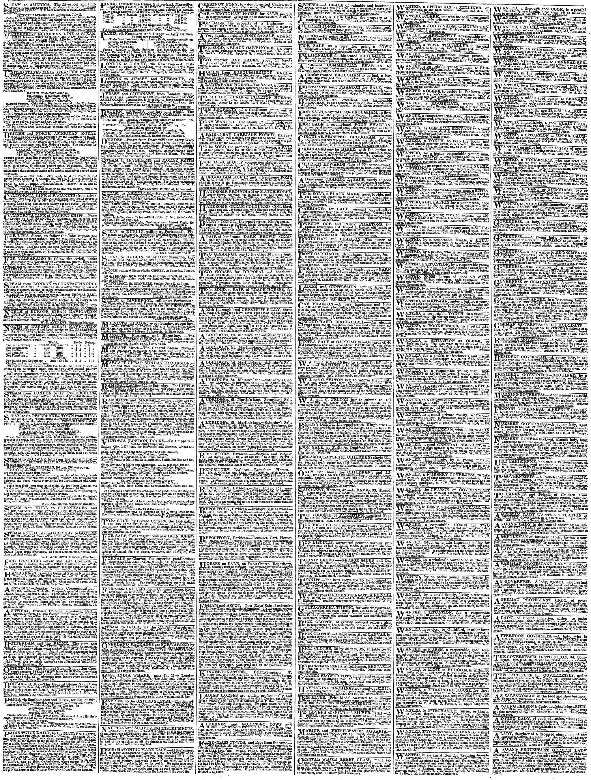 The Times, 20 June 1856, p.2 — Crimean War-era page from John Thaddeus Delane's editorship.