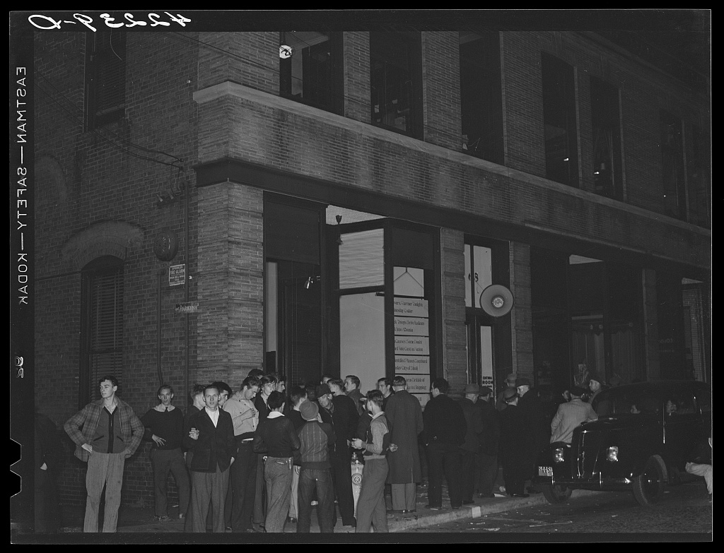 Crowd gathered outside a newspaper office for election returns.
