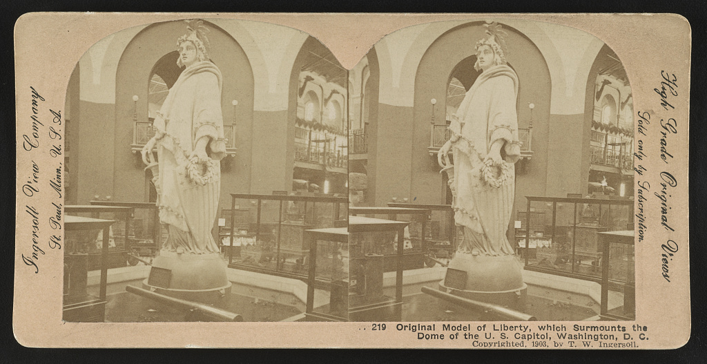 Stereograph view of the model for the Statue of Freedom.