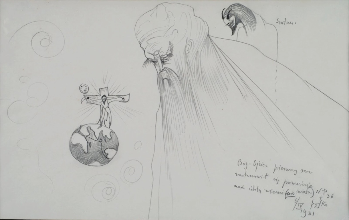 Witkacy original drawing, 1931: God the Father and Satan